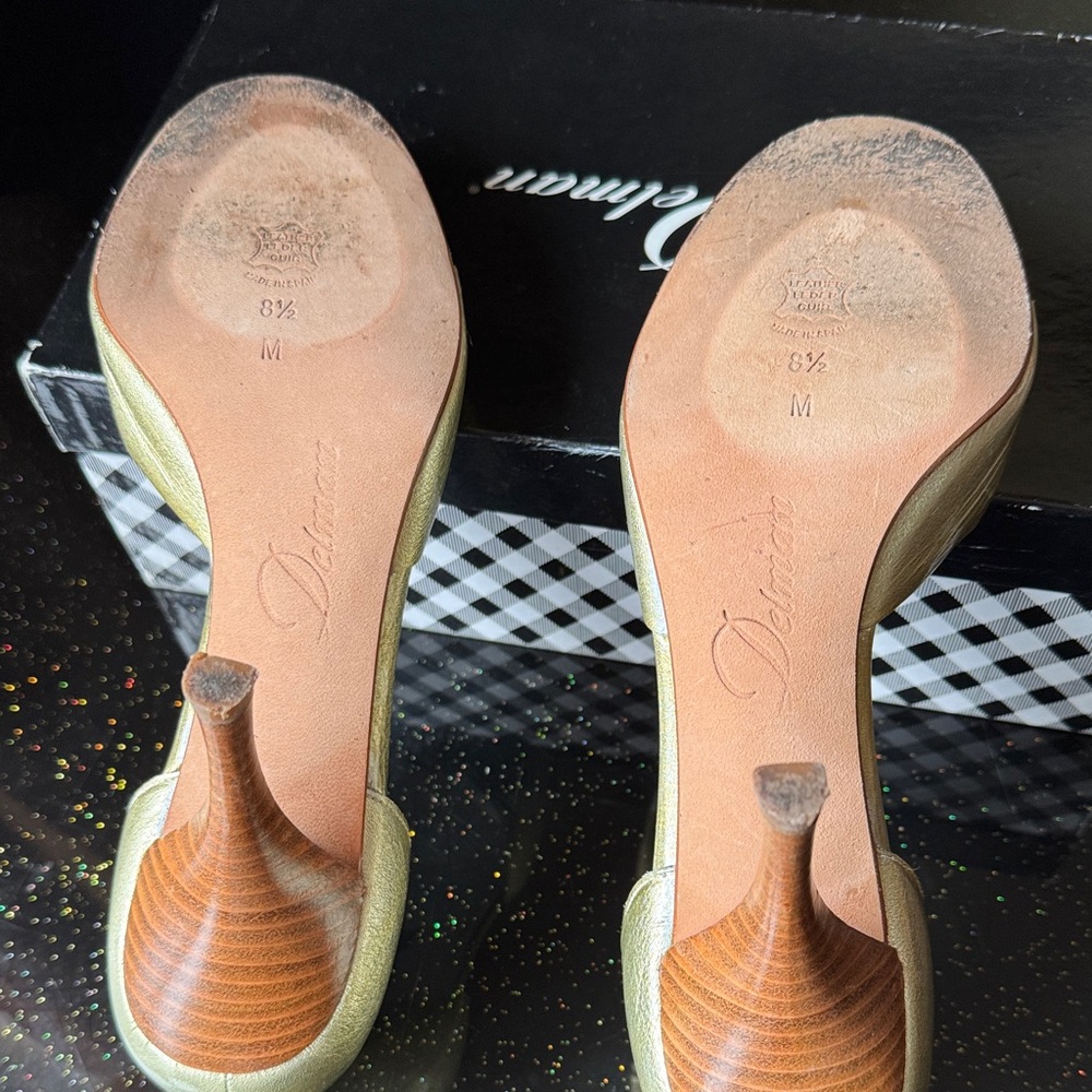 Delman Gold Open-Toe Heels - Picture 6 of 11